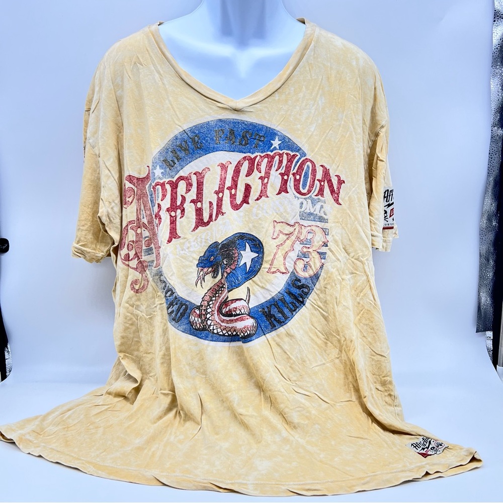 Affliction Yellow w/Blue & Red Short Sleeve Tee